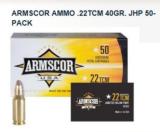 22TCM ARMSCOR 40GR HP AMMO 50/BOX
( LOT OF 10 BOXES ) - 1 of 1