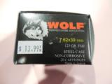 WOLF
7.62X39
123 GR.
F.M.J.
STEEL
CASE,
20
ROUND
BOXES - 1 of 7