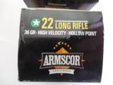 22 L.R.
AMMO,
ARMSCOR
36 GRAIN,
HIGH
VELOCITY
HOLLOW
POINT
500
ROUND
BOX - 3 of 9