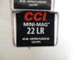 CCI
MINI - MAG,
22
L.R.
COPPER
PLATED
HOLLOW
POINT,
40 GRAIN,
1,235
F.P.S.
100
ROUND
BOXES - 5 of 11