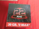 HORNADY
V - MAX
22
MAGNUM
AMMO,
50
ROUND
BOXES,
30 GRAIN,
2200
F. P. S. ,
NEW
&
FRESH - 3 of 11