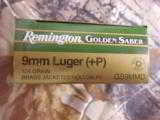 9 - MM + P
REMINGTON
GOLDEN
SABER
124
GRAIN,
J.H.P.
25
ROUND
BOXES,
- 2 of 14