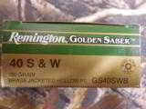 40 S&W
REMINGTON
GOLDEN
SABER
180 GRAIN
J.H.P.
25
ROUND
BOX
HIGH
PERFORMANCE
JACKET
ROUNDS - 9 of 17