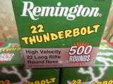REMINGTON
THUNDERBOLT
22
L.R.
AMMO,
40
GRAIN
LEAD,
HIGH VELOCITY
1,255
F.P.S.
500 ROUND
BOXES
- 3 of 14