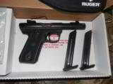 RUGER
MARK
III
22 / 45
#10150,
4.5";
BARREL,
2-10
ROUND MAGAZINES,
ADJUSTABLE
SIGHTS,
FACTORY
NEW
IN
BOX - 2 of 25
