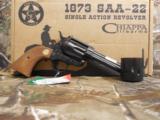 CHIAPPA 1873
SAA
REVOLVER,
22 L.R. / 22 MAGNUM
COMBO,
WOOD
GRIPS,
6
SHOT,
4.75
