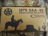 CHIAPPA 1873
SAA
REVOLVER,
22 L.R. ,
BLACK
GRIPS,
10
SHOT,
4.75"
BARREL,
FACTORY
NEW
IN
BOX - 12 of 16