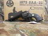 CHIAPPA 1873
SAA
REVOLVER,
22 L.R. ,
BLACK
GRIPS,
10
SHOT,
4.75"
BARREL,
FACTORY
NEW
IN
BOX - 8 of 16