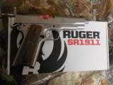 RUGER
SR1911
STAINLESS
STEEL
45
A.C.P.
2-8+1 RD. MAGAZINES, HARDWOOD
GRIPS,
FACTORY
NEW
IN
BOX - 10 of 25