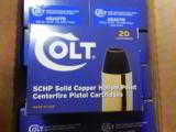 COLT
45 ACP
185
GRAIN,
1,050
F.P.S.
SOLID
COPPER
HOLLOW
POINT,
20
ROUND
BOXES
- 1 of 10