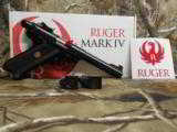 RUGER
MARK
IV
TARGET
BREAK DOWN,
#40101,
5.5"
BARREL,
BLUED,
2 - 10
ROUND
MAGAZINES,
ADJUSTABLE
SIGHT,
FACTORY
NEW
IN
BOX
- 2 of 25