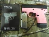 Beretta
Nano
PINK / BLACK,
DAO
9-MM,
3.07" BARREL,
6 + 1
& 8+1,
Pink Poly Frame / Grip
Blk,
REAL
NICE
NEW
IN
BOX
COMPACT
FIREA - 4 of 25