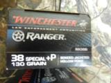 WINCHESTER
38
SPECIAL
+ P,
130
GRAIN,
BONDED
JACKETED
HOLLOW
POINT,
950
F. P. S.
50
ROUND
BOXES - 5 of 18