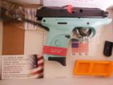 RUGER
LCPs
9-MM,
TURQUOISE CERAKOTE,
TALO,
#03262,
3.12" BARREL,
7+1 ROUND
MAGAZINE, 3-DOT ADJUSTABL
SIGHTS,
FACTORY
NEW
IN
BOX. - 2 of 24