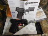 TAURUS
PT 111 GEN 2,
9-MM
WITH
LASER,
2- 12 ROUND
MAGAZINES,
COMBAT
SIGHTS.
3.3"
BARREL,
FACTROY
NEW
IN
BOX.. - 1 of 25
