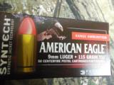 AMERICAN
EAGLE
(FEDERAL)
Syntech
9-MM
Luger
cartridges
feature
a
115- grain
total
Syntech
Jacket
50
ROUND
BOX. - 5 of 21