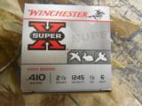 410
WINCHESTER
SUPER- X,
2. 1/2",
# 6
1/2 oz.,
1,245
F.P.S. ,
25
ROUND
BOXES,
NEW
IN
BOX - 1 of 17