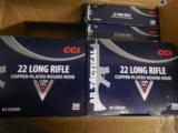 CCI .22
Long
Rifle
40 gr.
Copper
Plated
Round
Nose
AR
Tactical
Ammunition
300 rds Boxes
1200
F.P.S.
ALL
NEW
AMMO - 9 of 17