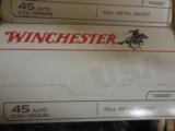 WINCHESTER
45 ACP
230
GRAIN,
FMJ,
BRASS
CASSES, 100 ROUND
BAXES,
835
F.P.S.,
ENERGY
356,
NEW
IN
BOX - 10 of 20