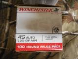 WINCHESTER
45 ACP
230
GRAIN,
FMJ,
BRASS
CASSES, 100 ROUND
BAXES,
835
F.P.S.,
ENERGY
356,
NEW
IN
BOX - 1 of 20