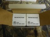 WINCHESTER
45 ACP
230
GRAIN,
200
RD.
BOXES,
FMJ,
BRASS
CASSES,
835
F.P.S.,
ENERGY
356,
NEW
IN
BOX - 7 of 14