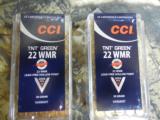 CCI
22
MAGNUM
( WMR )
T N T
GREEN,
30
GRAIN
LEAD
FREE
H.P.
2,050
F.P.S.,
50
ROUND
BOXES,
NEW IN BOX. - 4 of 13