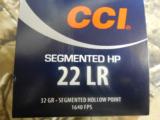 CCI 22 L.R.
SEGMENTED
H.P.
32
GR.
1.640
F.P.S. ,
500
ROUNDS - 2 of 13