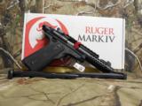 RUGER
MARK
IV, 22/45
LITE
22 L.R
#43906
4.4"
BARREL. BULL, THREADED
DMD
BLACK
TWO
10
ROUND
MAGS,
ADJUSTABLE SIGHTS,
FACTORY NEW
I - 4 of 25
