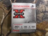 WINCHESTER
SUPER
X,
410-GA
BUCKSHOT.
3"
SHELLS,
000
BUCK,
5
PELLETS,
1135
F.P.S.
PREDATOR,
5
ROUND
BOXES - 2 of 18