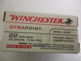 WINCHESTER
22- MAGNUM
AMMO,
250
ROUND
BOX,
DYNA POINT,
45 GRAIN
H.P. COPPER
PLATED,
1500
F.P.S.
- 3 of 23