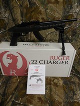RUGER
CHARGER,
22 L.R.,
#04923,
10"
BARREL,
OPTIC
READY,
COMES
WITH
BI-POD,
15-SHOT MAG,
BLACK POLYMER, THREADED BARREL, NEW IN BOX - 1 of 26