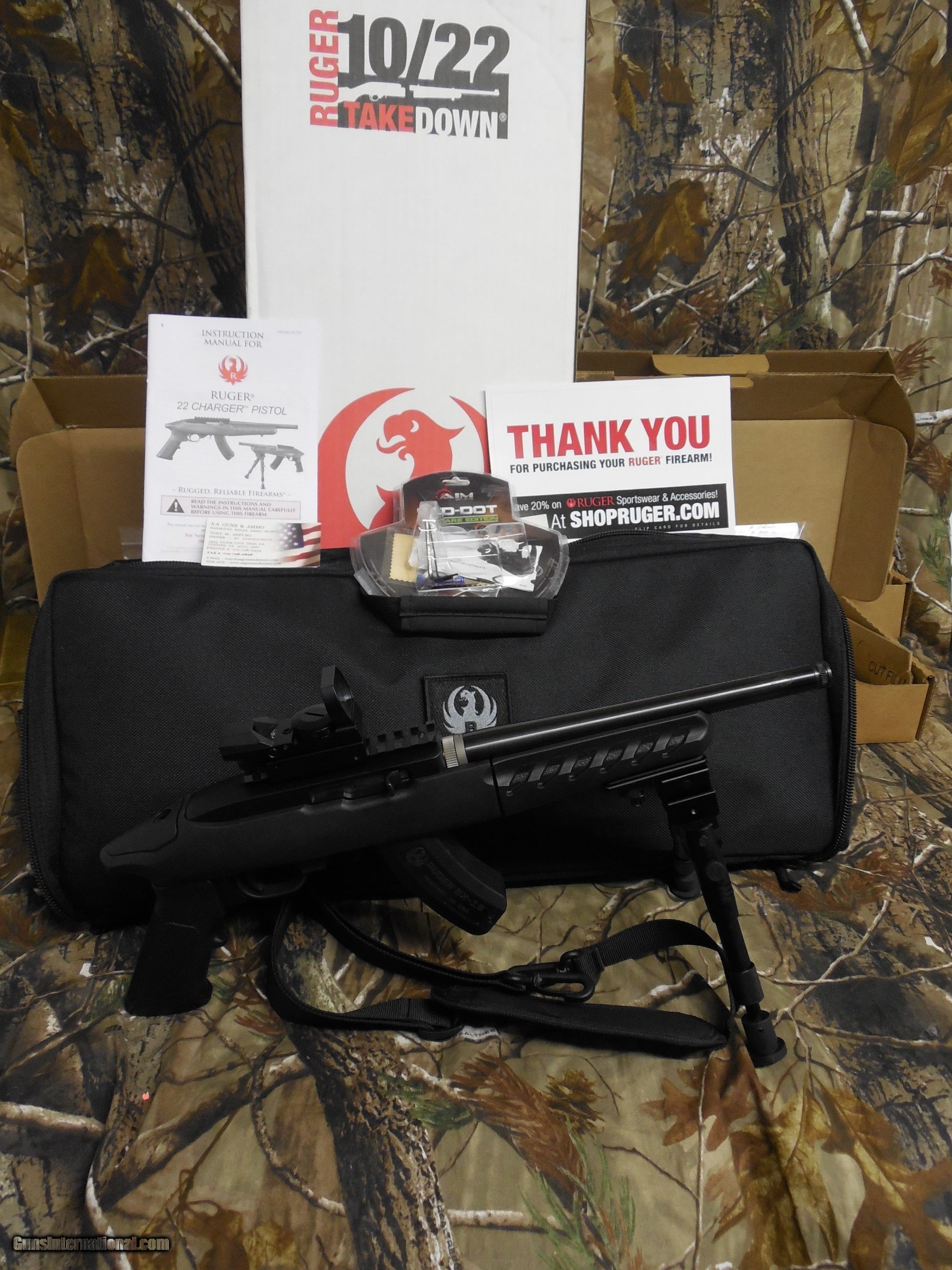 RUGER CHARGER TACKDOWN, 22 L.R., WITH RED/GREEN SCOPE, 15 ROUND