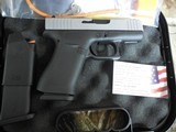 GLOCK
G-43X,
9-MM,
2- 10 + 1
ROUND
MAGAZINES,
SILVER
SLIDE,
BLACK
FRAME,
WHITH
COMBAT
SIGHTS,
FACTORY
NEW
IN
BOX .. - 2 of 25