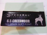 6.5
CREEDMOOR,
140
GREAN,
SOFT
POINT,
FEDERAL,
2,750
F.P.S.,
20
ROUND
BOXES,
BRASS
SHELLS,
THE
GOOD
STUFF. - 4 of 14