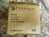 FEDERAL,
AMERICAN
EAGLE,
5.7X28,
40
GRAIN,
F.M.J.,
500
ROUND
BOX. - 3 of 14
