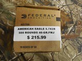 FEDERAL,
AMERICAN
EAGLE,
5.7X28,
40
GRAIN,
F.M.J.,
500
ROUND
BOX. - 4 of 14