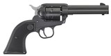 RUGER
2002
Wrangler
Revolver
Single
22 LR ., 4.62"
BARREL,
6 ROUND
Black Synthetic Grip Black Cerakote,
Black Ramp Front / Integral R - 1 of 10