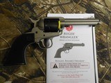 RUGER
# 2003
SILVER
CERAKOTE,
Wrangler
Revolver
Single,
22 LR,
4.62"
BARREL,
6 ROUND
Black
Synthetic
Grip,,
FIXED
SIGHTS NEW IN - 5 of 19