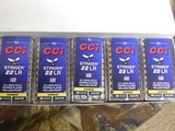 CCI
AMMO
STINGER
.22 L.R. 1,640 F. P. S.
Muzzle
Energy: 191 ft lbs.
32 GR. J.H.P. 5000
ROUND
CASE
FACTORY
NEW
IN
BOX...( THE BEST  - 9 of 16