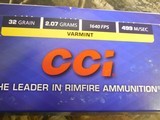 CCI
AMMO
STINGER
.22 L.R. 1,640 F. P. S.
Muzzle
Energy: 191 ft lbs.
32 GR. J.H.P. 5000
ROUND
CASE
FACTORY
NEW
IN
BOX...( THE BEST  - 7 of 16