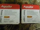 AGUILA
AMMO
9-MM
LUGER
115 GR.
F.M.J. -ROUND NOSE
300 ROUND - PACK,
BRASS
SHELLS, - 3 of 14