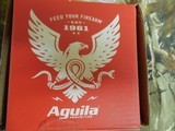 AGUILA
AMMO
9-MM
LUGER
115 GR.
F.M.J. -ROUND NOSE
300 ROUND - PACK,
BRASS
SHELLS, - 8 of 14