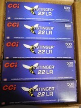 CCI
AMMO
STINGER
.22 L.R. 1,640 F. P. S.
Muzzle
Energy: 191 ft lbs.
32 GR. J.H.P. 5000
ROUND
CASE
FACTORY
NEW
IN
BOX...( THE BEST  - 8 of 21