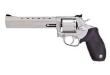 TAURUS 992,
REVOLVER,
22 L.R./22 MAGNUM COMBO, 9-ROUNDS, 6.5"
BARREL, STAINLESS
STEEL,Fixed front/Adjustable rear sight, Rubber Grips. - 1 of 10