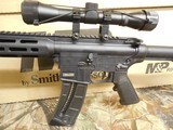 S&W M&P 15-22 SPORT,
.BUNDLE
GUN,
22-LR, 16.5"
BARREL,
25
ROUND
MAG.,
6-POSITION
STOCK,
M&P-0404 4x32 riflescope and a Caldwell XLA bip - 11 of 26
