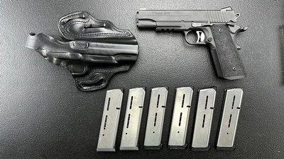 Sig Sauer 1911 Full Size with Rail, 45 ACP, 7 Wilson Combat Mags and DeSantis Holster