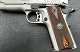 Ruger SR1911 Commander, STAINLESS, 45 ACP, two-tone with blued controls, beautiful wood grips, with 3 magazines (2 extended capacity). PRICED TO SELL! - 11 of 14
