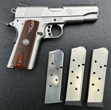 Ruger SR1911 Commander, STAINLESS, 45 ACP, two-tone with blued controls, beautiful wood grips, with 3 magazines (2 extended capacity). PRICED TO SELL! - 2 of 14