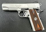 Ruger SR1911 Commander, STAINLESS, 45 ACP, two-tone with blued controls, beautiful wood grips, with 3 magazines (2 extended capacity). PRICED TO SELL! - 6 of 14