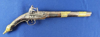 Classic Early 19th Century Antique Albanian “Rat Tail” Flintlock Pistol